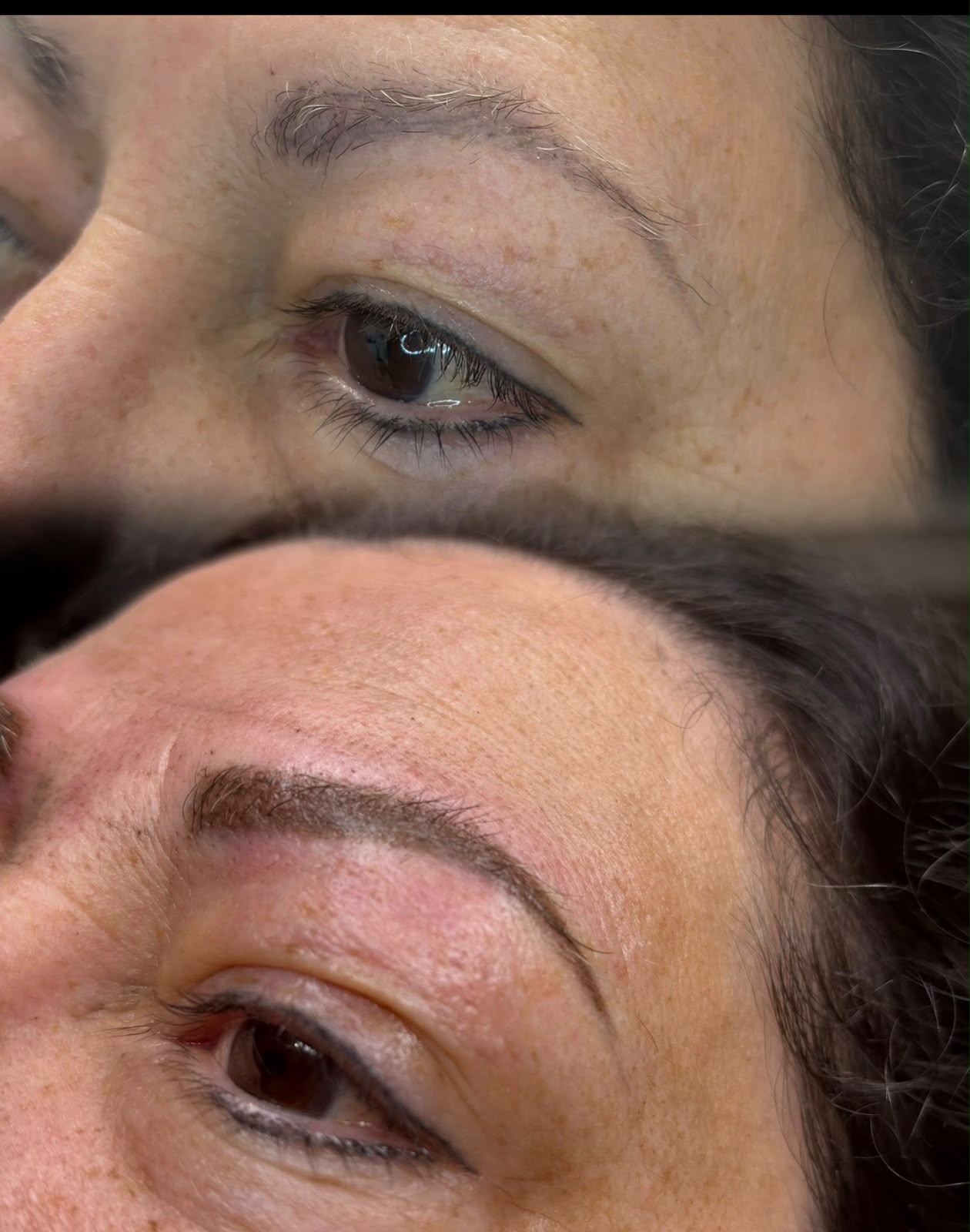Before and after permanent brow makeup by Lianne.